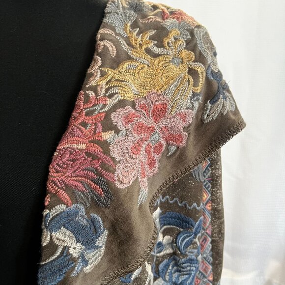 Pre owned Johnny Was BIYA Srika Khaki Green Shimmer Sueded Embroidered Hoodie - Picture 13 of 16